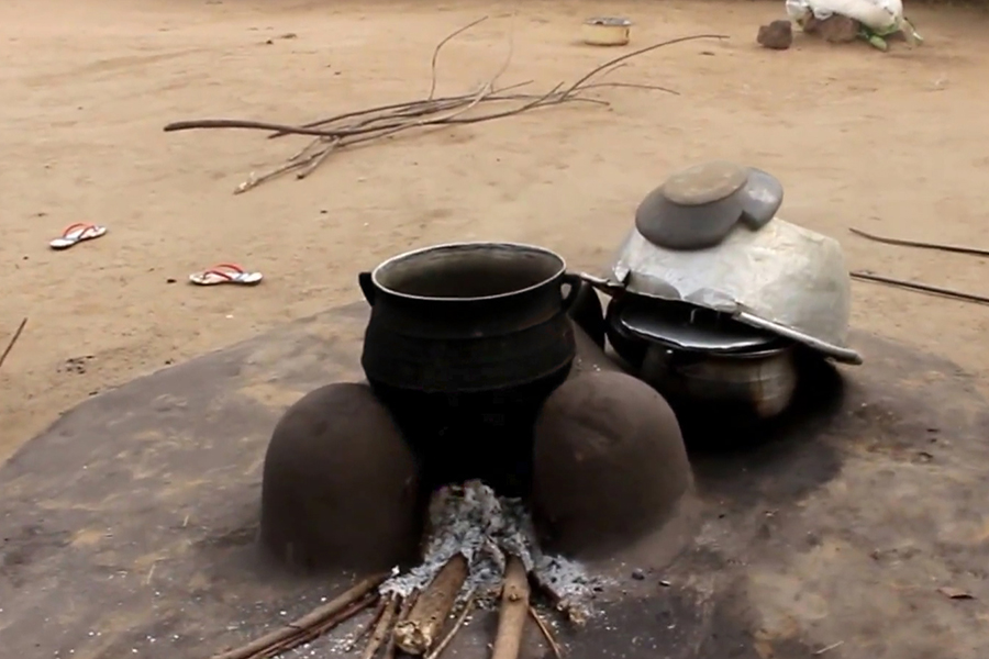 A three stone fire used for cooking in Akorlikokpe, Ghana